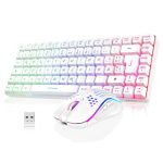 RedThunder 75% draadloos gaming-toetsenbord en muisset, QWERTZ DE lay-out, 85 toetsen, oplaadbaar compact mini TKL-toetsenbord, 7200dpi, muis met honingraatstructuur voor pc, Mac, PS5, Xbox Gamer, wit