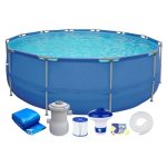 Beste buitenzwembad Walden Sports Ronde bovengronds zwembadset, roestbestendig stalen frame, buitenzwembad voor zomerplezier, met filterpomp, chemische dispenser, afdek- en reparatieset, 300 x 76 cm