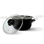 MENASTYL - Frituurpan 20 cm in zwart geëmailleerd staal en chromen rand - Geleverd met deksel en mand voor heerlijke huisgemaakte frietjes - 3645579