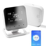Beok Slimme draadloze thermostaat met WiFi en RF-ontvanger (3A) voor cv-ketel en vloerverwarming, 7-daagse programmeerbare kamerthermostaat, spiegelend scherm, opbouwmodel, compatibel met Tuya, Alexa