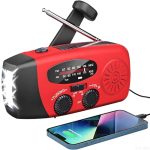 Beste noodradio opwindbaar Solarbaby Noodradio, Zonne-energie Draagbare Radio - AM/FM Radio 2000mAh Powerbank, Dynamo,LED Zaklamp, USB-Telefoonoplader, SOS Alarm, Kompas - Voor Camping, Orkanen Overleving (Rood)