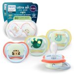 Philips Avent Ultra Air-fopspenen voor dag en nacht - Orthodontisch design, voor baby's tussen 0-6 maanden, glow-in-the-dark-versie, zachte symmetrische siliconen speen, BPA-vrij, set van 4,SCF087/22