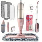 Sproeibezem voor vloerreiniging met 4 wasbare pads, vochtige en droge microvezelbezem met 800 ml navulbare fles voor keuken, parket, laminaat, keramische tegels