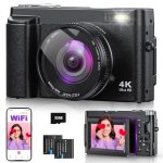 Beste compact camera 4K 64MP Digitale camera met WiFi, 16x digitale zoom, 180° kantelbaar scherm, autofocus, Vlog camera met 2 accu’s & lader, 32GB kaart, compactcamera voor volwassenen, senioren & beginners