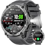 Beste smartwatch Android Militair smartwatch voor heren met GPS, 1,4 inch AMOLED HD Heren Smartwatches met Bluetooth-oproep, LED-zaklamp, kompas, 100+ sportmodi, fitnesstracker voor iPhone Android (Zwart)