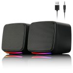 Beste speakers Vicloon 1 paar luidsprekers voor pc of laptop, USB-voeding, 3,5 mm AUX-ingang, kleurrijke RGB-verlichting, 1 paar, zwart