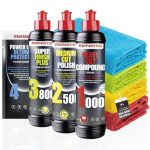 Beste autopoetsmiddel Detailmate Menzerna Autopoetsset: Menzerna Heavy Cut Compound 1000 + Medium Cut Compound 2500 + Super Finish Plus 3800 + MZ Wash Sachet + Power Lock Sachet + 3x Microvezeldoek 40x40cm.