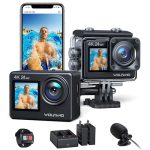 Beste onderwatercamera WOLFANG Actie Camera GA200 4K 24MP WiFi videocamera, onderwatercamera 40M waterdichte, 170° groothoekcamera, verbeterde IS-afstandsbediening, 2 x 1050 mAh batterijen, meerdere batterijen accessoires