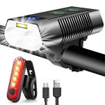 REHKITTZ Fietsverlichting Voor en Achter, 3300 Lumen, Zeer Helder, 9 Modi | Batterijpercentage, waterbestendig, oplaadbare 5000 mAh-batterij, lange gebruiksduur, aluminium behuizing