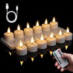 Beste oplaadbare waxinelichtjes FREEPOWER 12 oplaadbare led-theelichtjes met laadstation, afstandsbediening en timer, elektrische oplaadbare kaarsen, flikkeren, warm wit, dimbaar, met USB-kabel, 4 x 5,5 cm (diameter x hoogte)