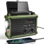 Beste opwindbare radio Zwengelradio AM/FM, Solar Noodradio met Wereldontvanger, 12000 mAh Oplaadbare Powerbank, IPX6, USB/Type-C Mobiele Telefoonoplader, Draagbare Radio met Draagriem voor Outdoor