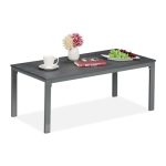 Relaxdays tuintafel laag, weerbestendig, ook voor terras en balkon, HBD: 39x98x48 cm, houtlook, salontafel buiten, grijs