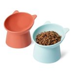Amazon Basics verhoogde voerbakken voor katten, kattenoorvorm, 2-pack, 13,2 × 13,2 × 11,4 cm, oranje en blauw
