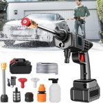 Hogedrukreiniger, 90 Bar Draadloze Batterij-Aangedreven Hogedrukreiniger met Accu en 5 m Slang, Intelligente Drukregeling, Lange Levensduur van de Batterij, voor Auto, Terras, Ramen, Gazon, Huisdieren