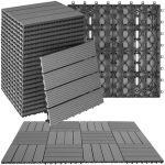 tectake® Set van 22 terrastegels, Kliksysteem, WPC houtlook, Weerbestendig, Antislip, Balkontegels 31 x 31 cm, Tuintegels, Vloertegels voor tuin, terras, balkon, Drainage, Uitbreidbaar, 2,11 m², Grijs